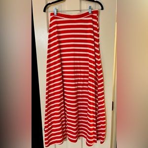 Orange/Red and White Striped Maxi Skirt